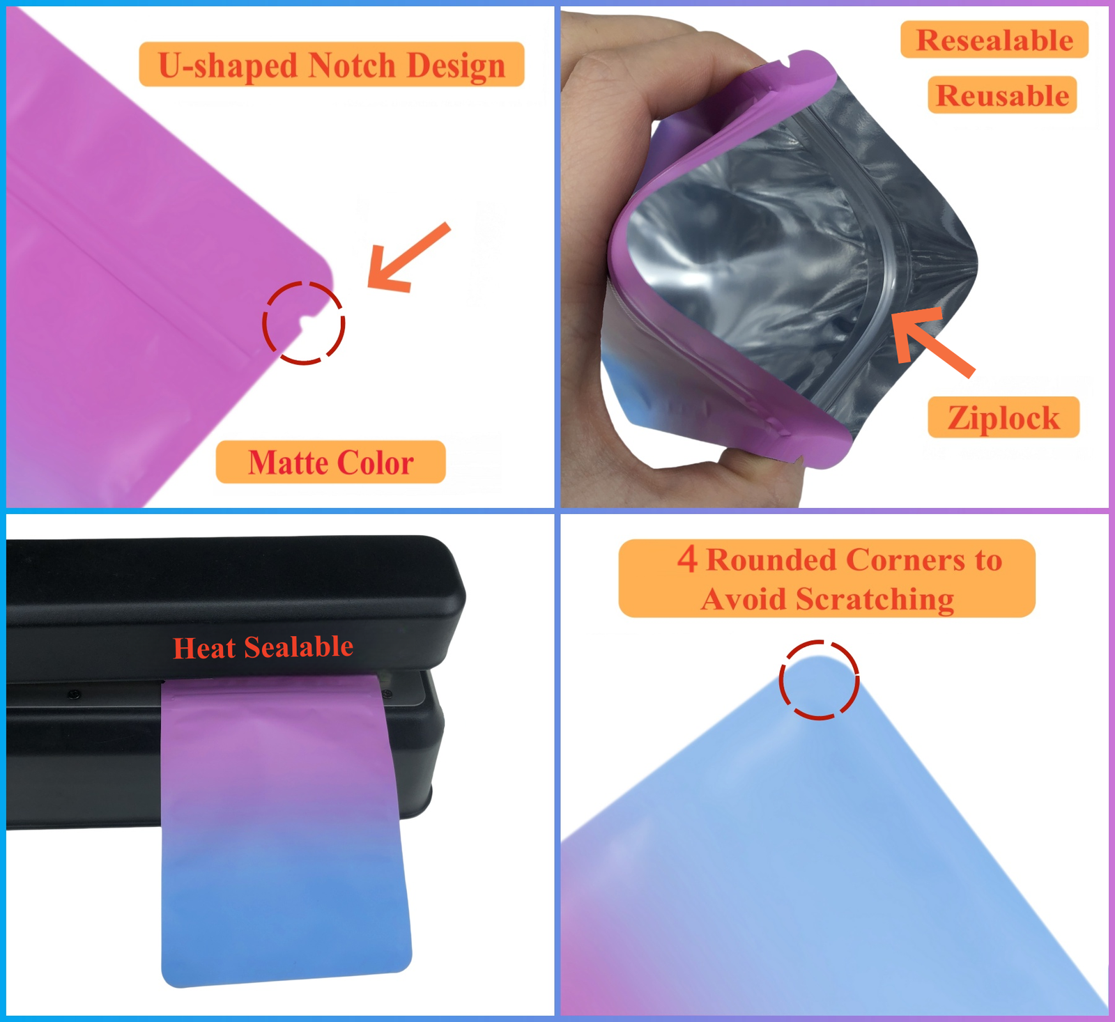 Sachets Zip Mylar Opaques avec Couleurs Dégradées et Finition Mate – Image 19