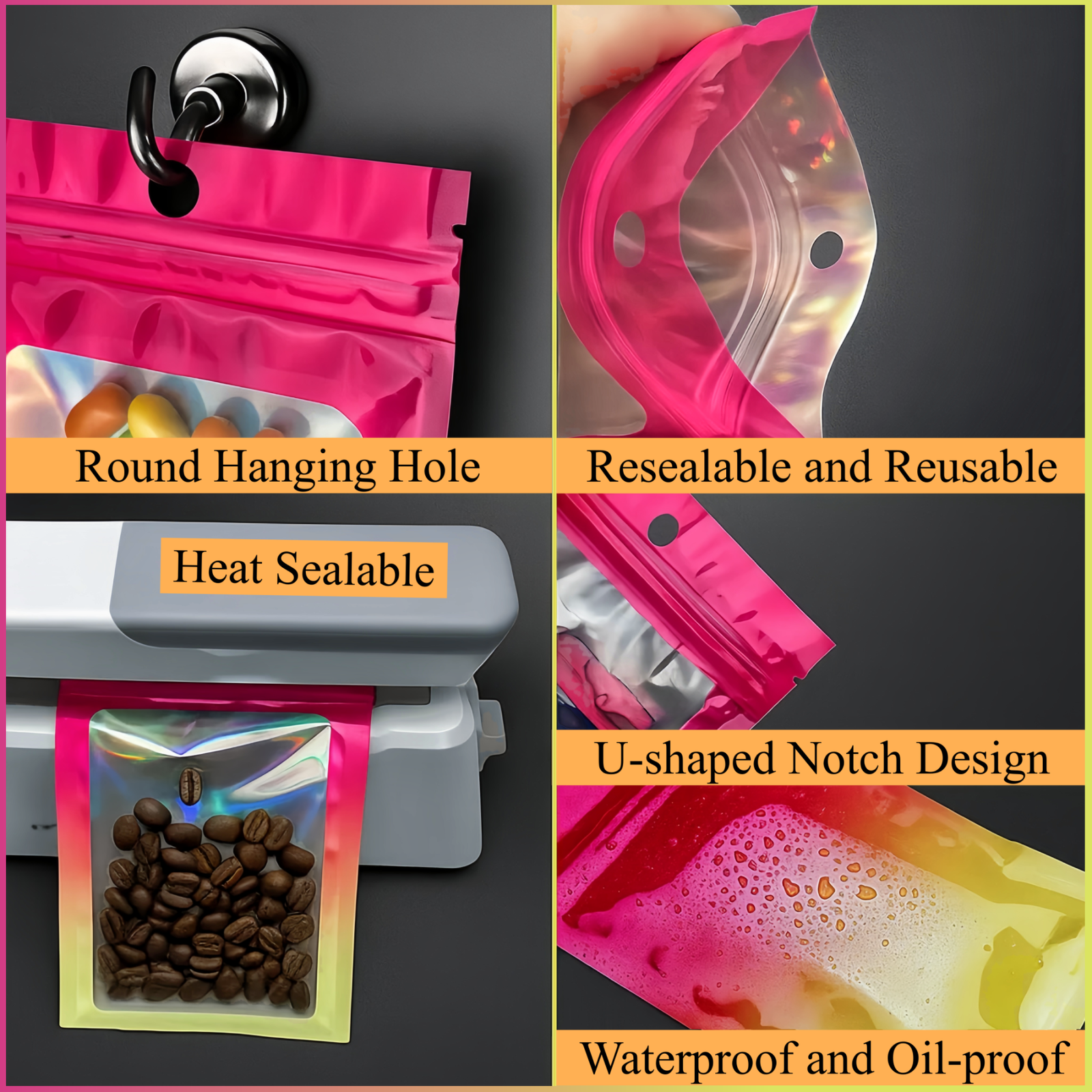 Sachets Holographiques Zip Hermétique avec Couleurs Dégradées – Image 9