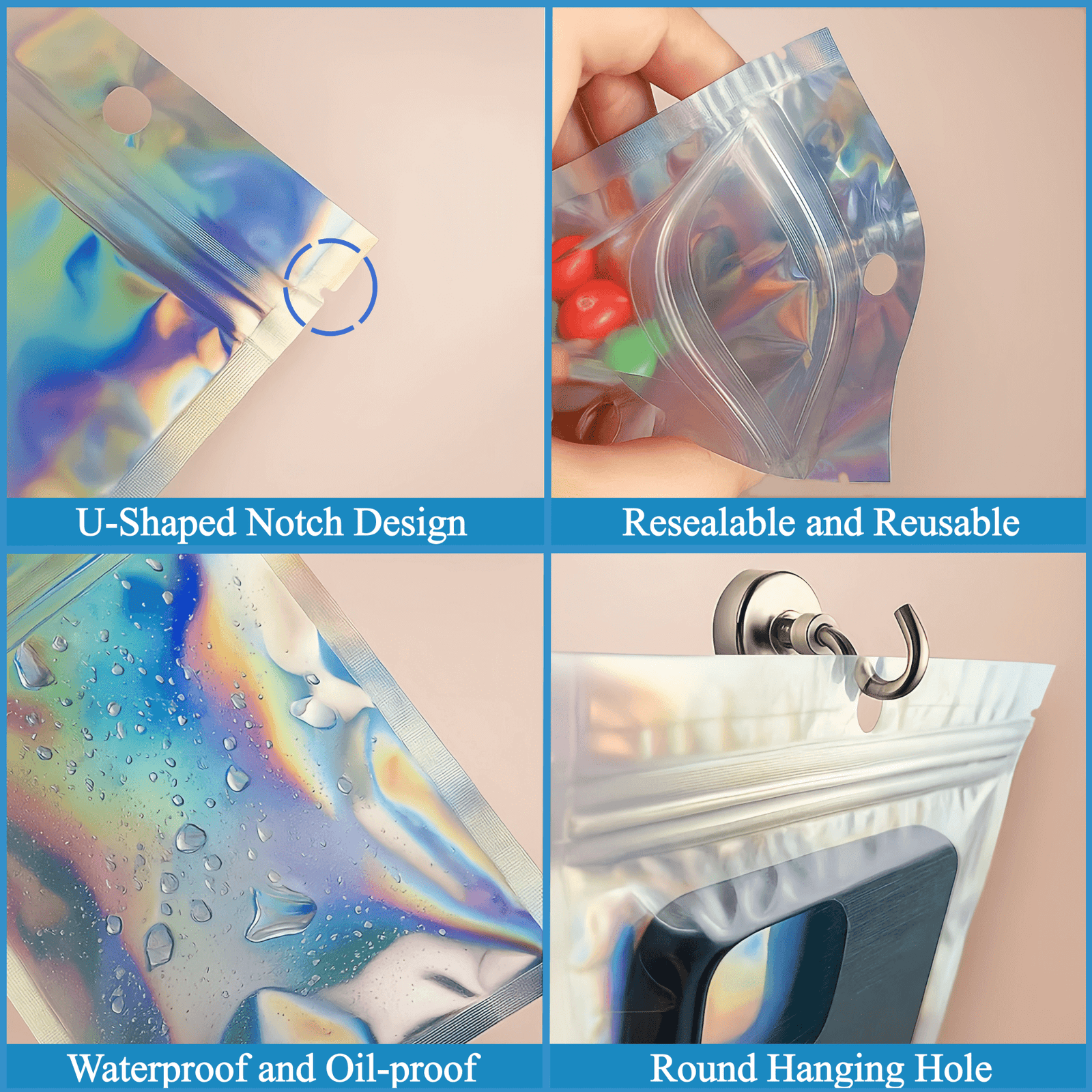 Sachets Zip Holographiques | Pochons Zip Transparents et Refermables pour Emballage – Image 2