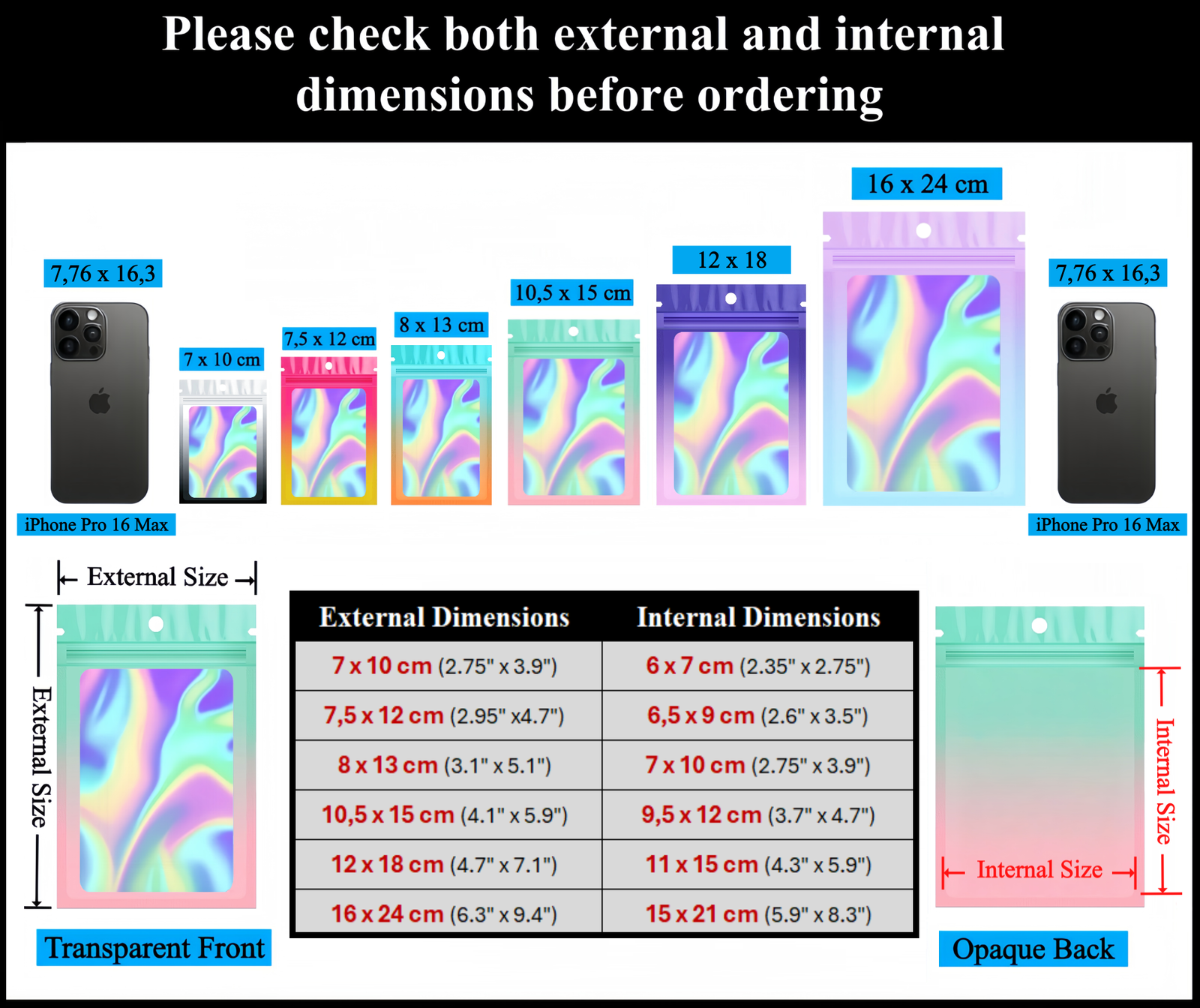 Sachets Holographiques Zip Hermétique avec Couleurs Dégradées – Image 5