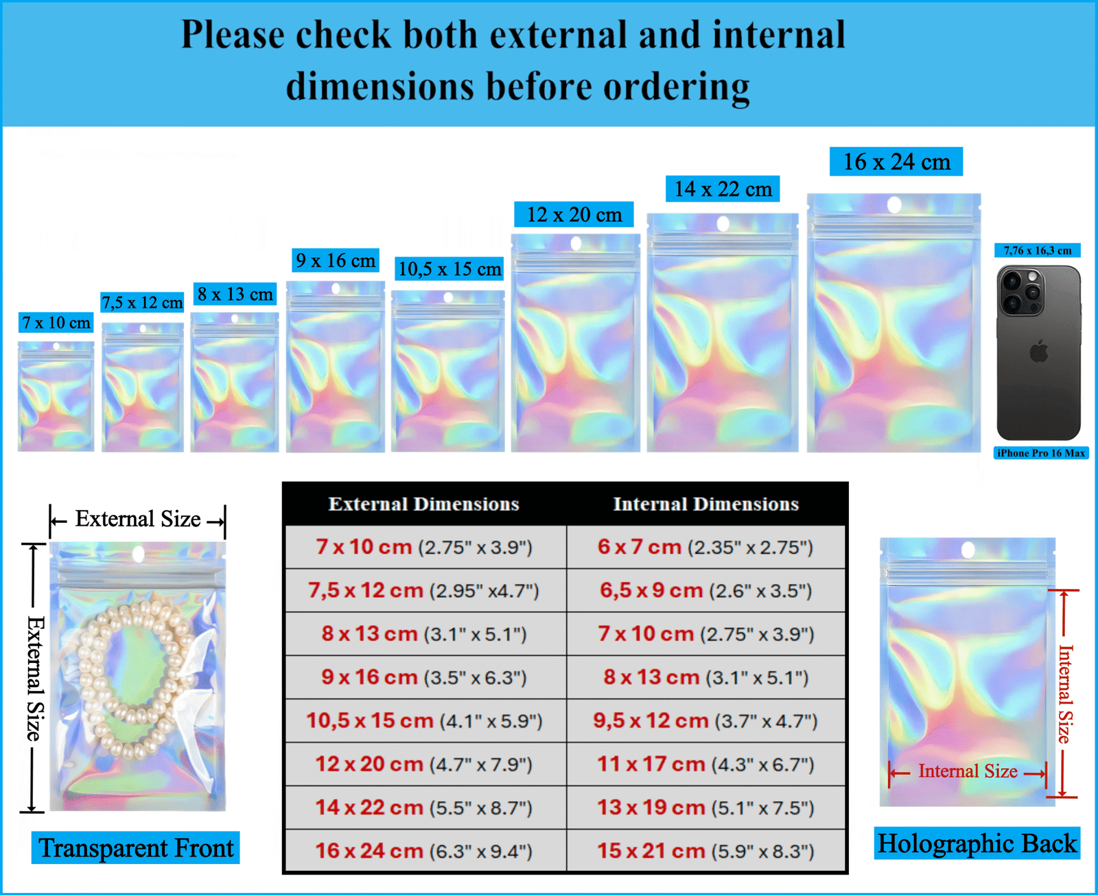 Sachets Zip Holographiques | Pochons Zip Transparents et Refermables pour Emballage – Image 6