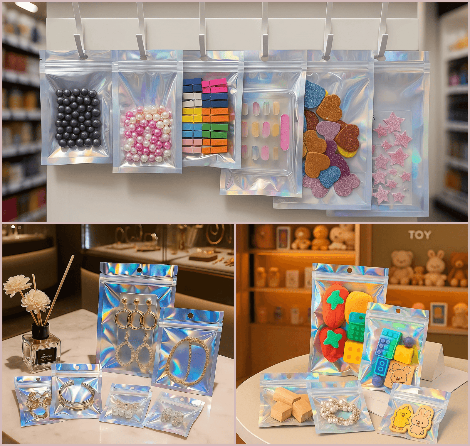 Sachets Zip Holographiques | Pochons Zip Transparents et Refermables pour Emballage – Image 5