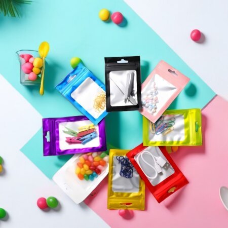 Sachets Zip Refermables avec Fenêtre Givrée et Trou de Suspension