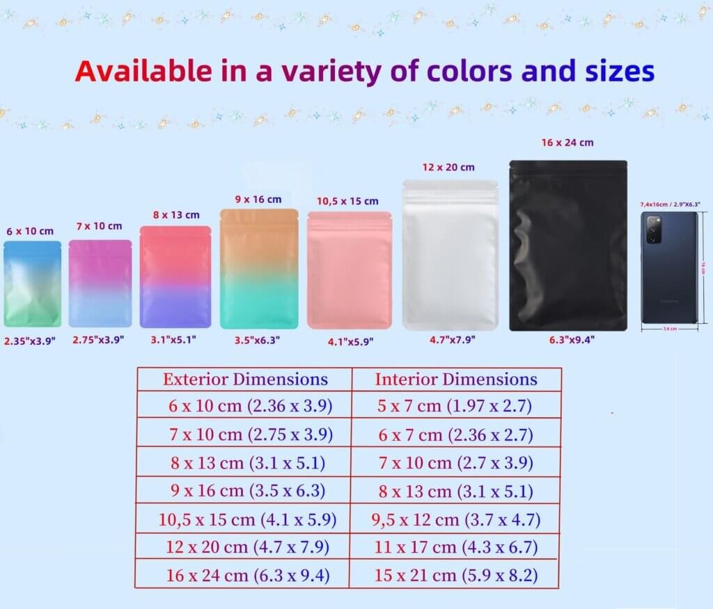 Guide de taille pour sachet zip plat