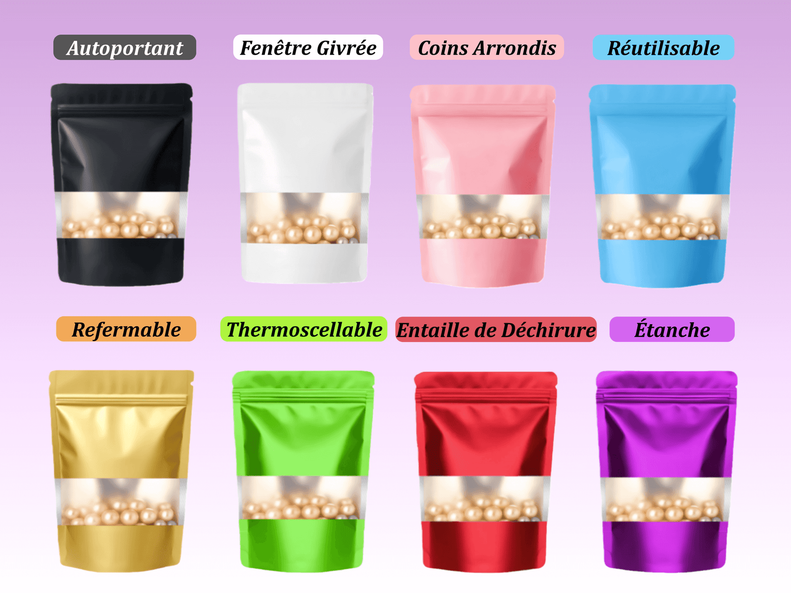 Sachets Zip Doypack Alimentaires avec Fenêtre Givrée | Pochettes de Conservation – Image 4